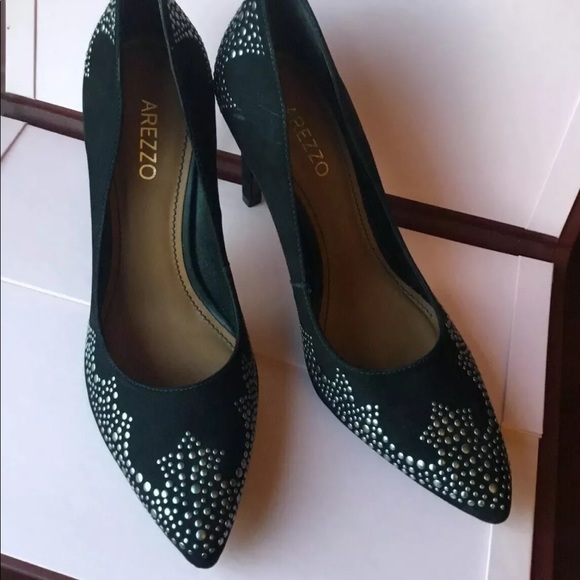 High Hill Black Suede Studded Shows Stilettos - Picture 2 of 8